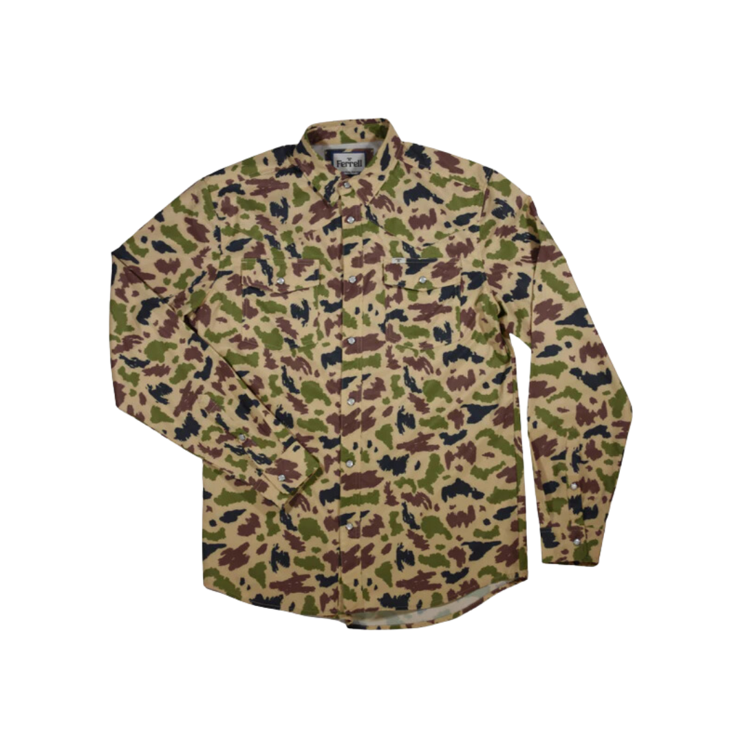 Ferrell Men's Long Sleeve Snap Camo Shirt