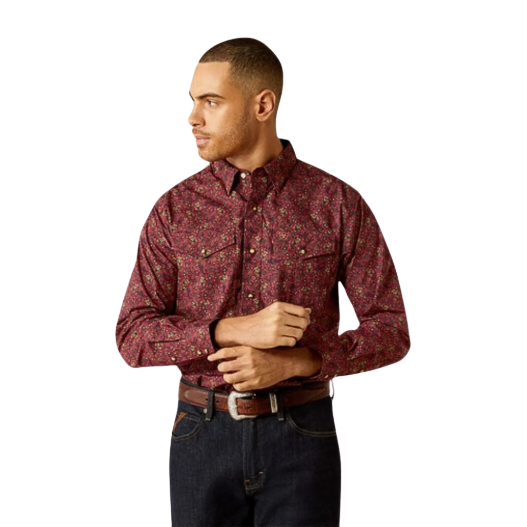 Ariat Men's Samson Classic Fit Long Sleeve Dark Red Shirt