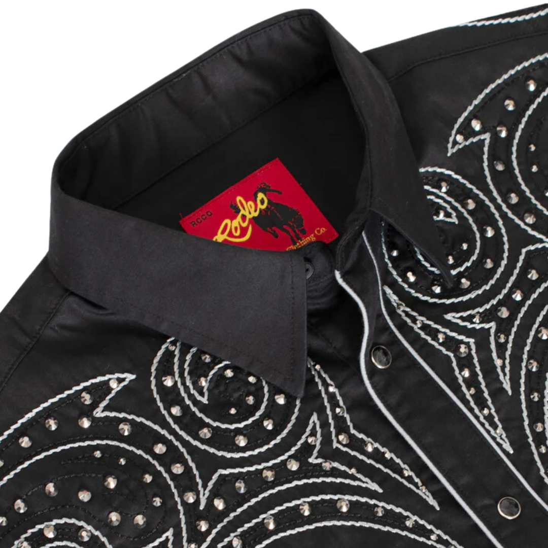 Avalon Men's Western Cowboy Embroidery Black Shirt