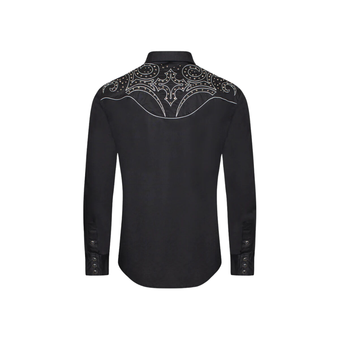 Avalon Men's Western Cowboy Embroidery Black Shirt