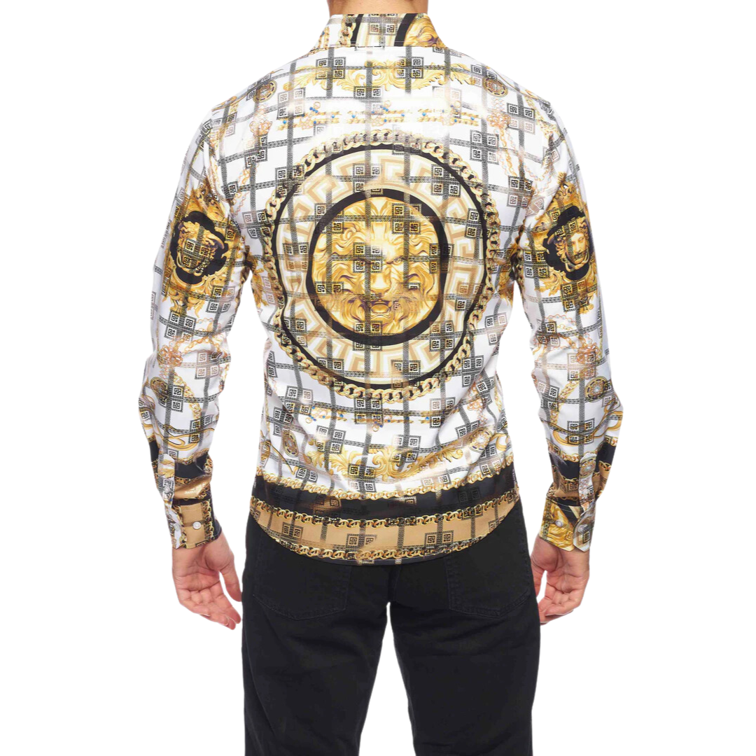 Avalon Men's Luxury Brand Printed Silk Like White Shirts