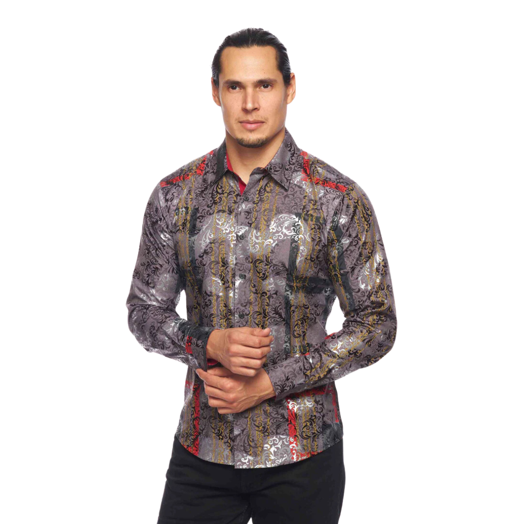 Avalon Men's Luxury Brand Printed Silk Like Shirts