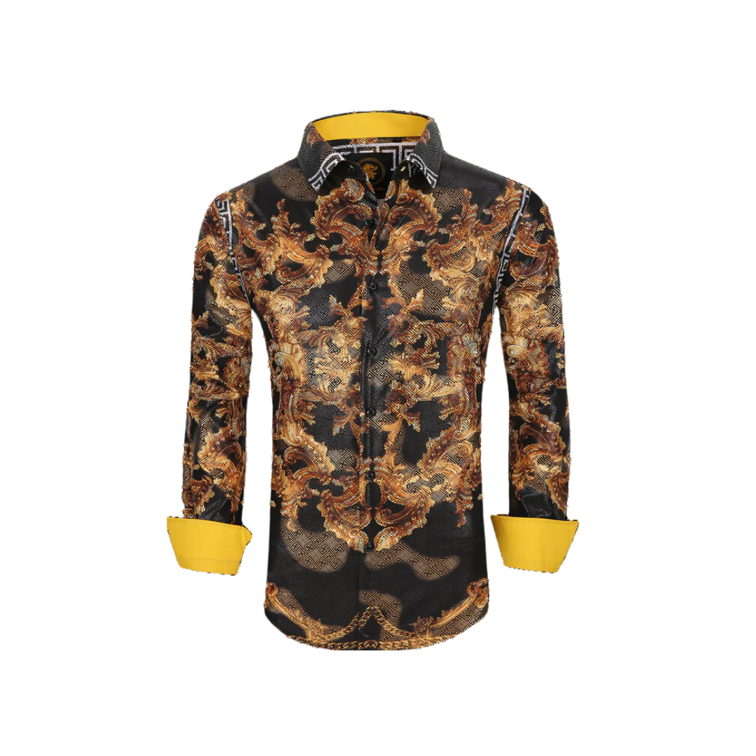 Avalon Men's Luxury Brand Printed Silk Like Shirts