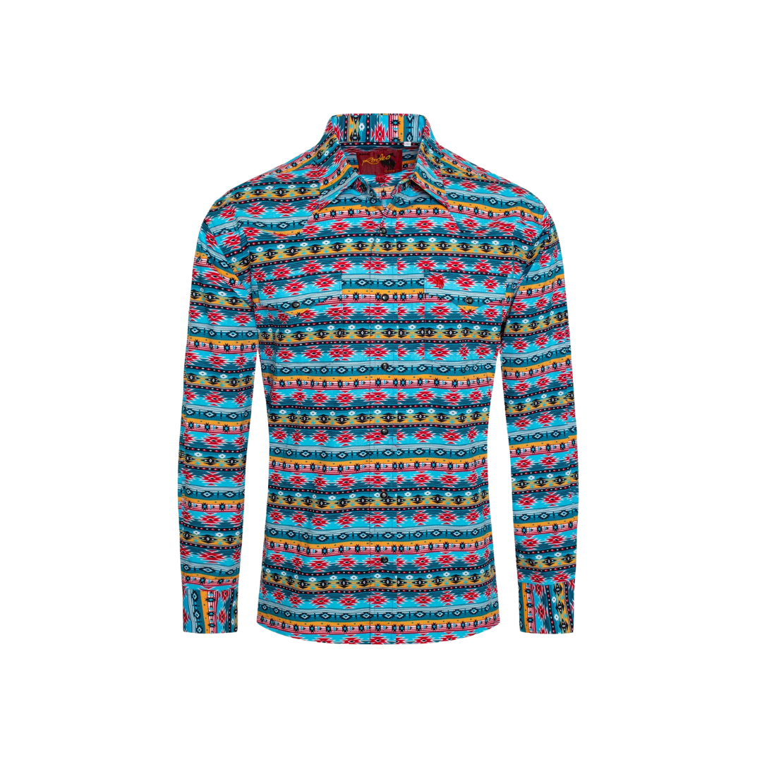 Avalon Men's Western Pearl Snap Aztec Print Shirt