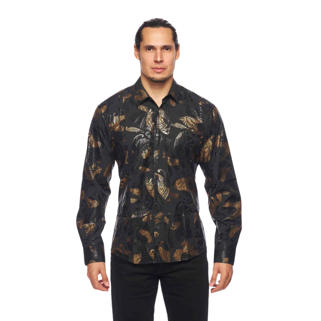 Avalon Men's Luxury Brand Printed Silk Like Shirts