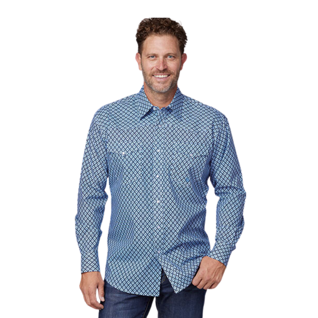Roper Men's Foulard Print Blue Shirt