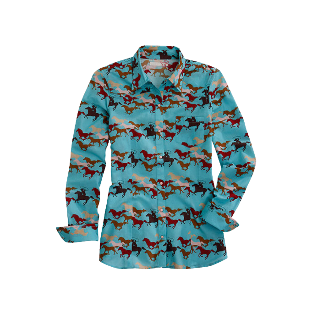 Roper Women's Wild Mustang Print Green Shirt