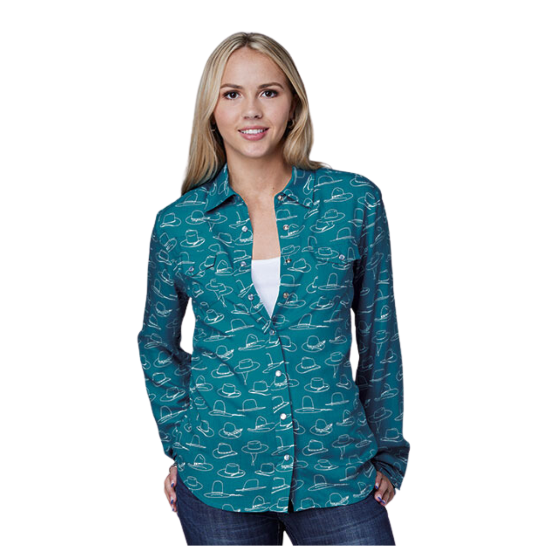 Roper Women's Printed Rayon Blue Shirt