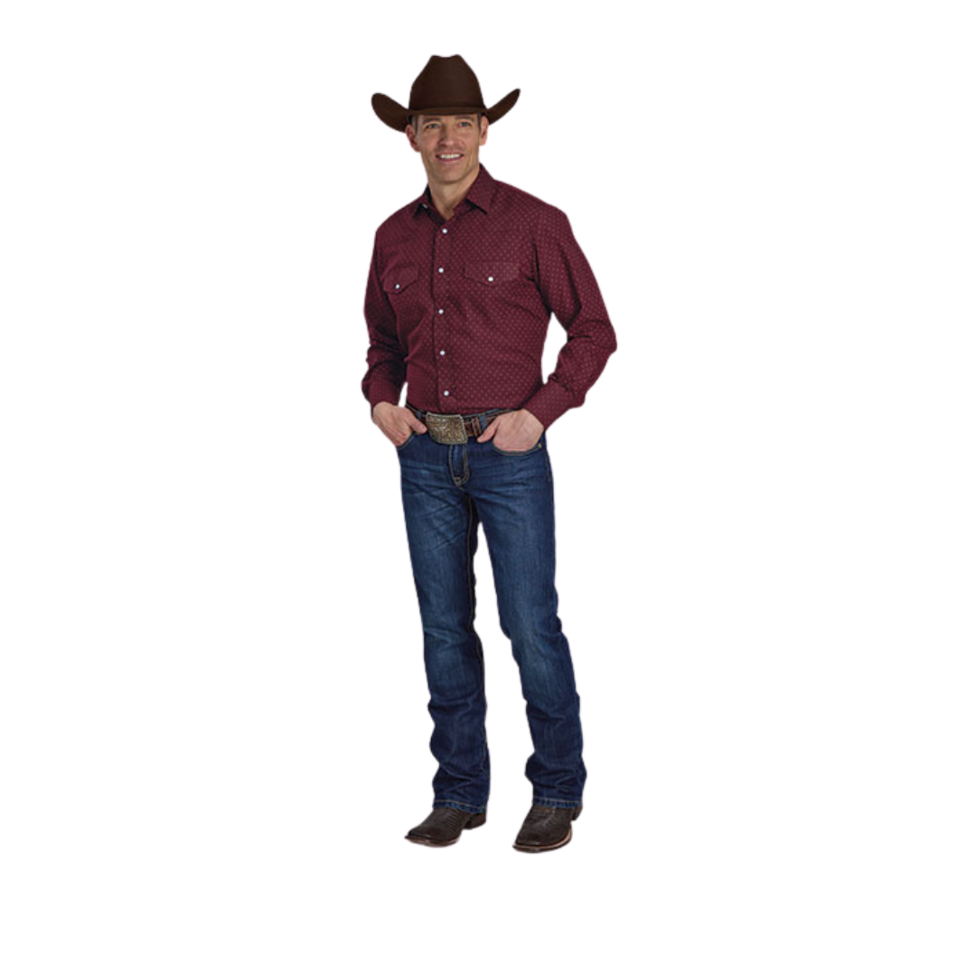 Roper Men's Dot Print Wine Shirt