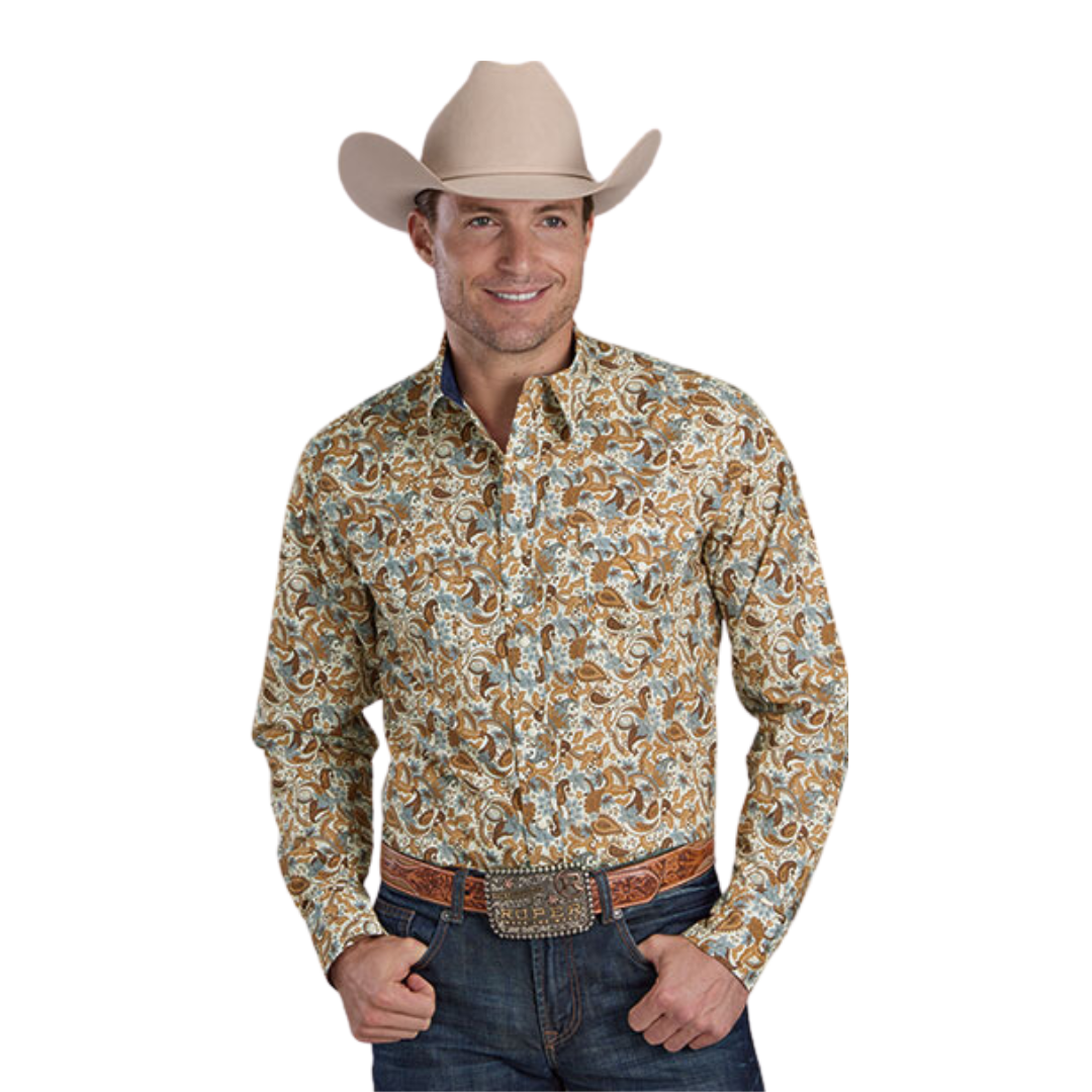 Roper Men's Slade Paisley Print Brown Shirt