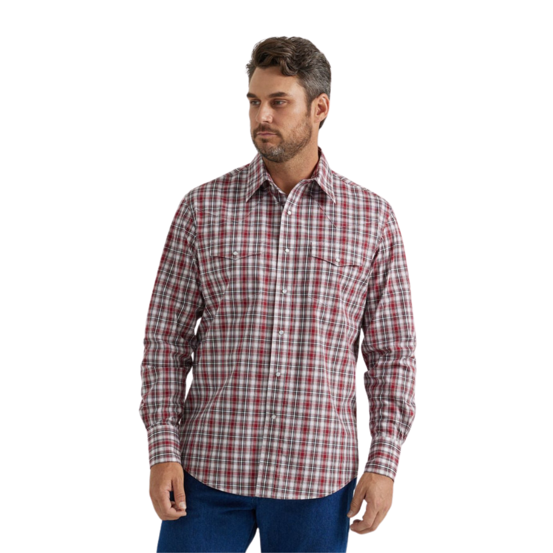Wrangler Men's Wrinkle Plaid Red Shirt