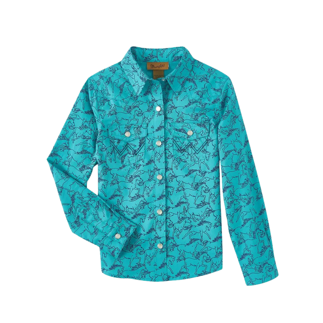 Wrangler Youth Girl's Western Blue Shirt