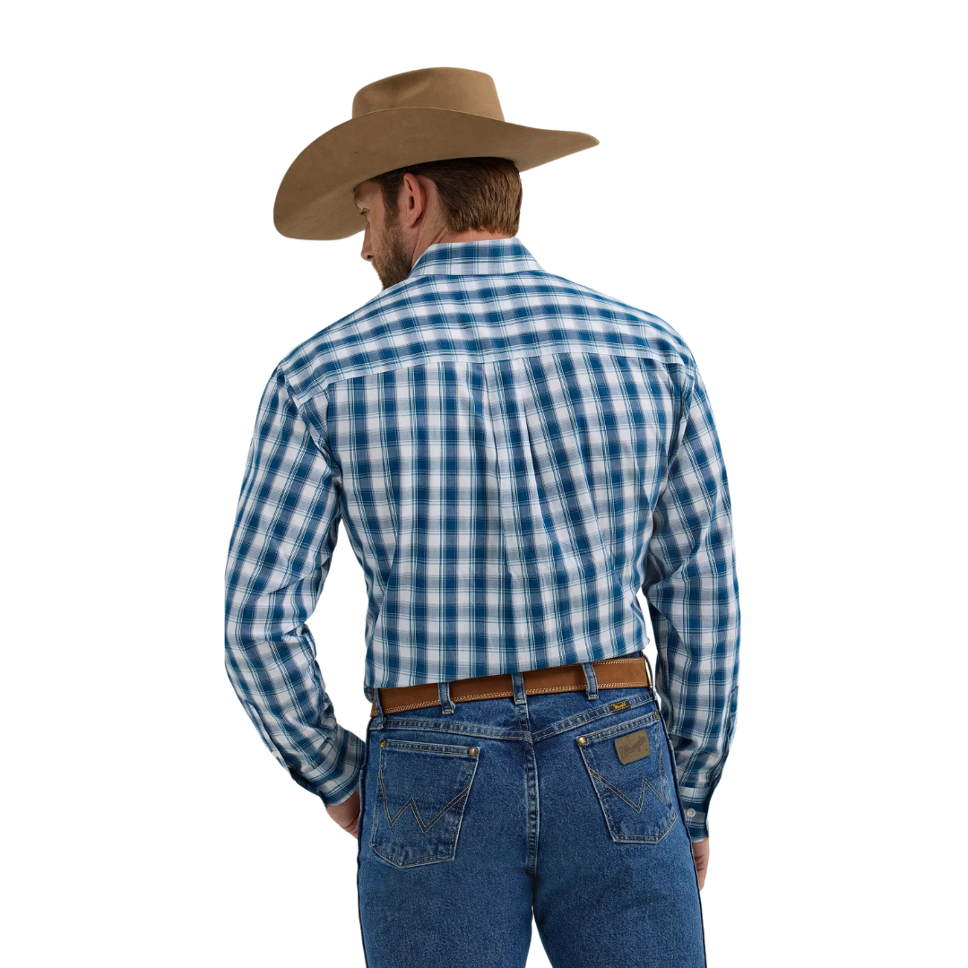 Wrangler Men's George Strait Plaid White Teal Shirt