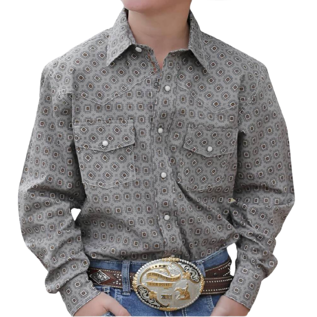 Cinch Youth Boy's Medallion Print Grey Shirt