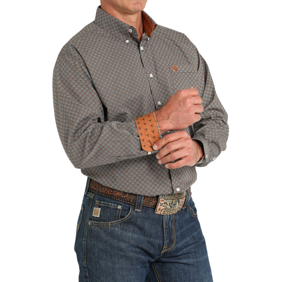 Cinch Men's Geometric Print Brown Shirt