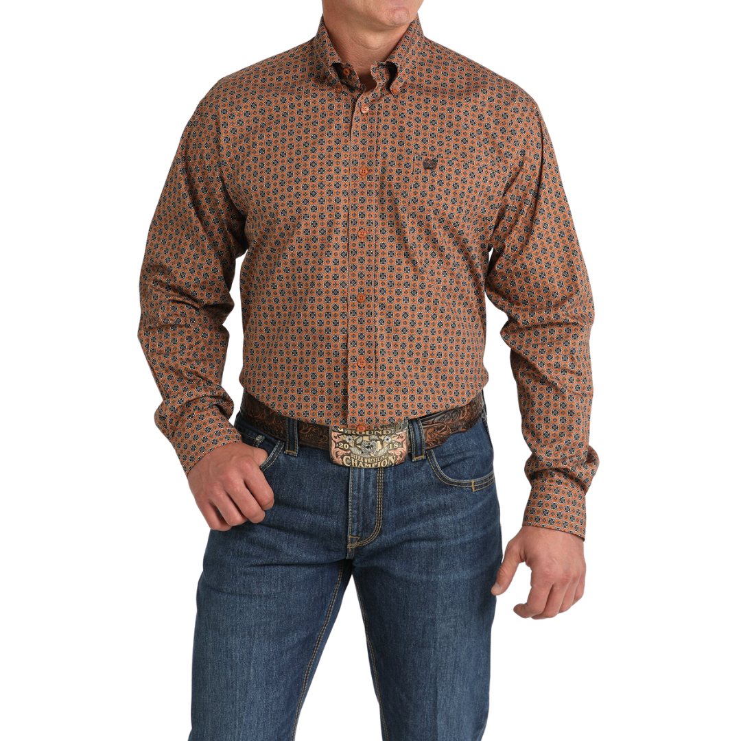 Cinch Men's Geometric Print Gold Shirt