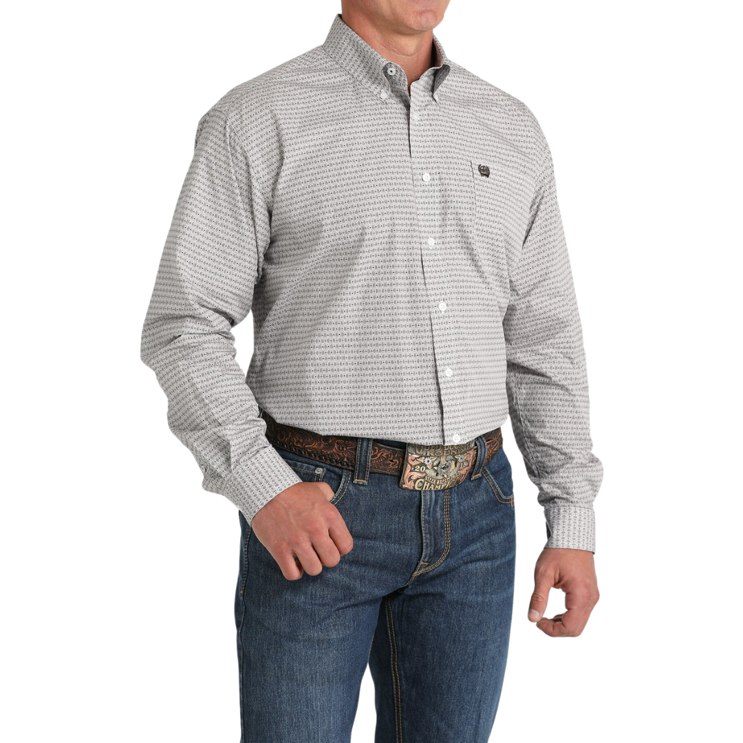 Cinch Men's Geometric Print White Shirt