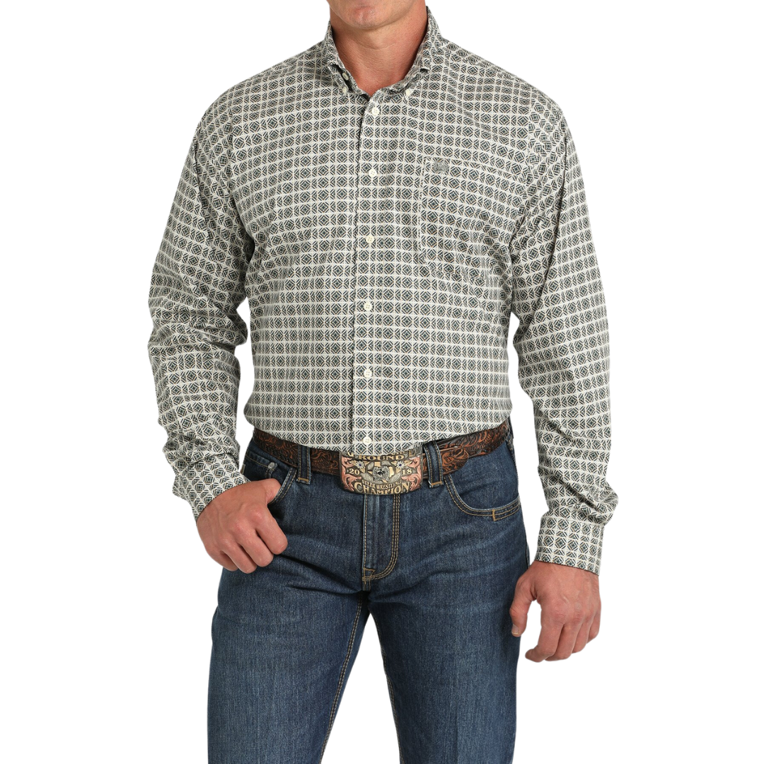 Cinch Men's Kaleidoscope Print Cream Shirt