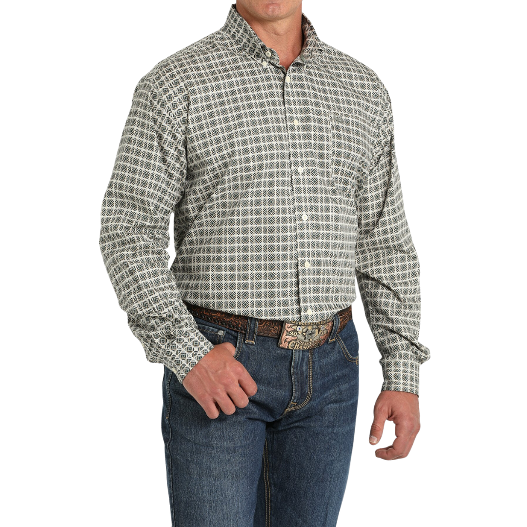 Cinch Men's Kaleidoscope Print Cream Shirt