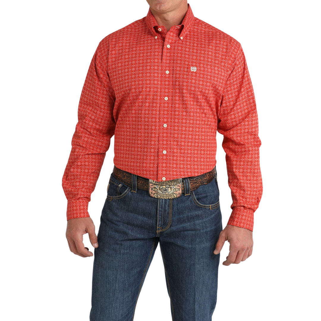 Cinch Men's Geometric Print Red Shirt