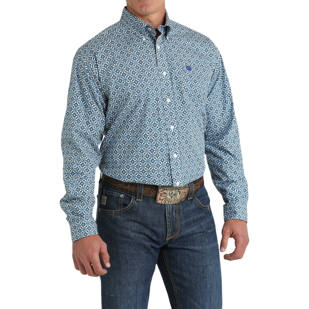 Cinch Men's Geometric Blue White Shirt