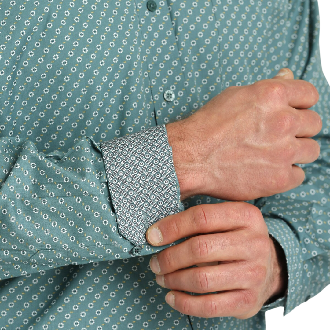 Cinch Men's Geometric Print Green Shirt