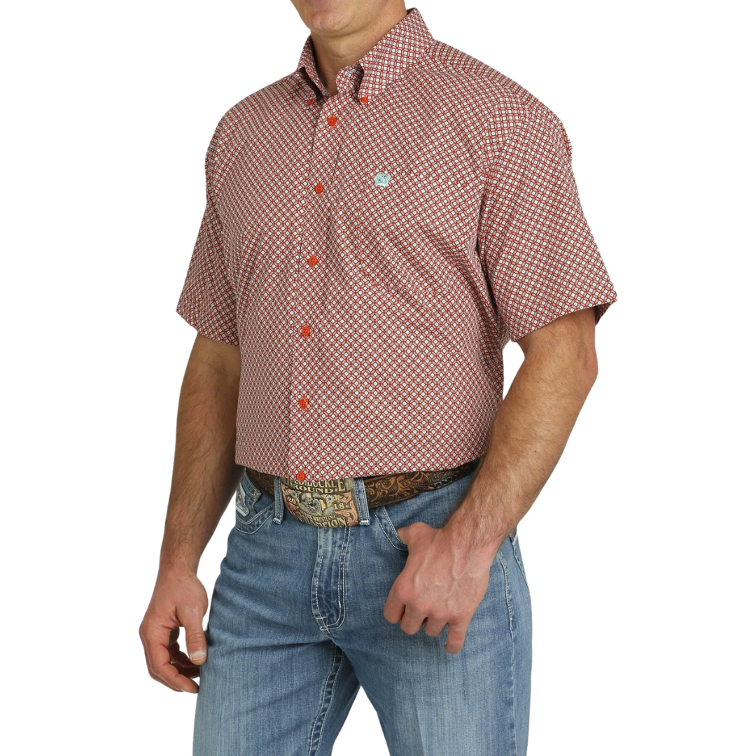 Cinch Men's Geometric Red Turquoise Shirt
