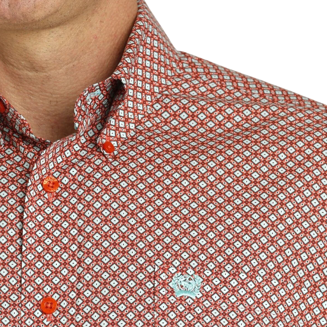 Cinch Men's Geometric Red Turquoise Shirt