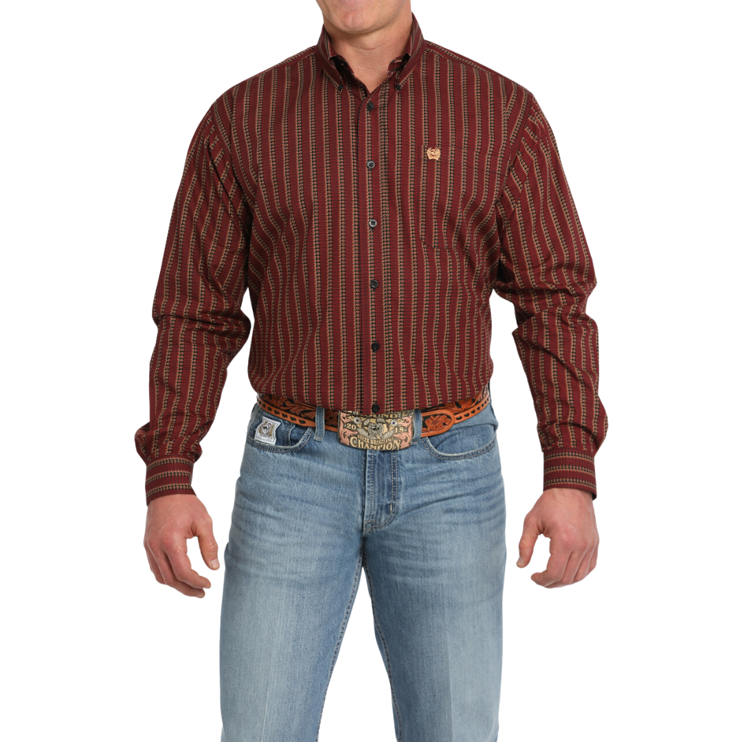 Cinch Men's Stripe Print Red Shirt