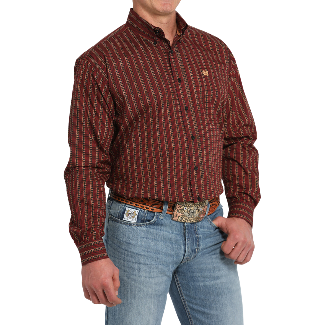 Cinch Men's Stripe Print Red Shirt