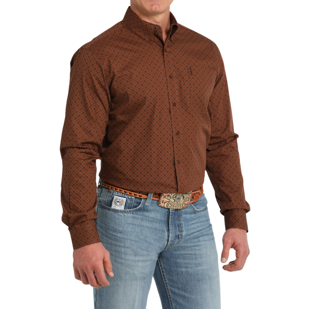 Cinch Men's Modern Fit Geo Brown Shirt