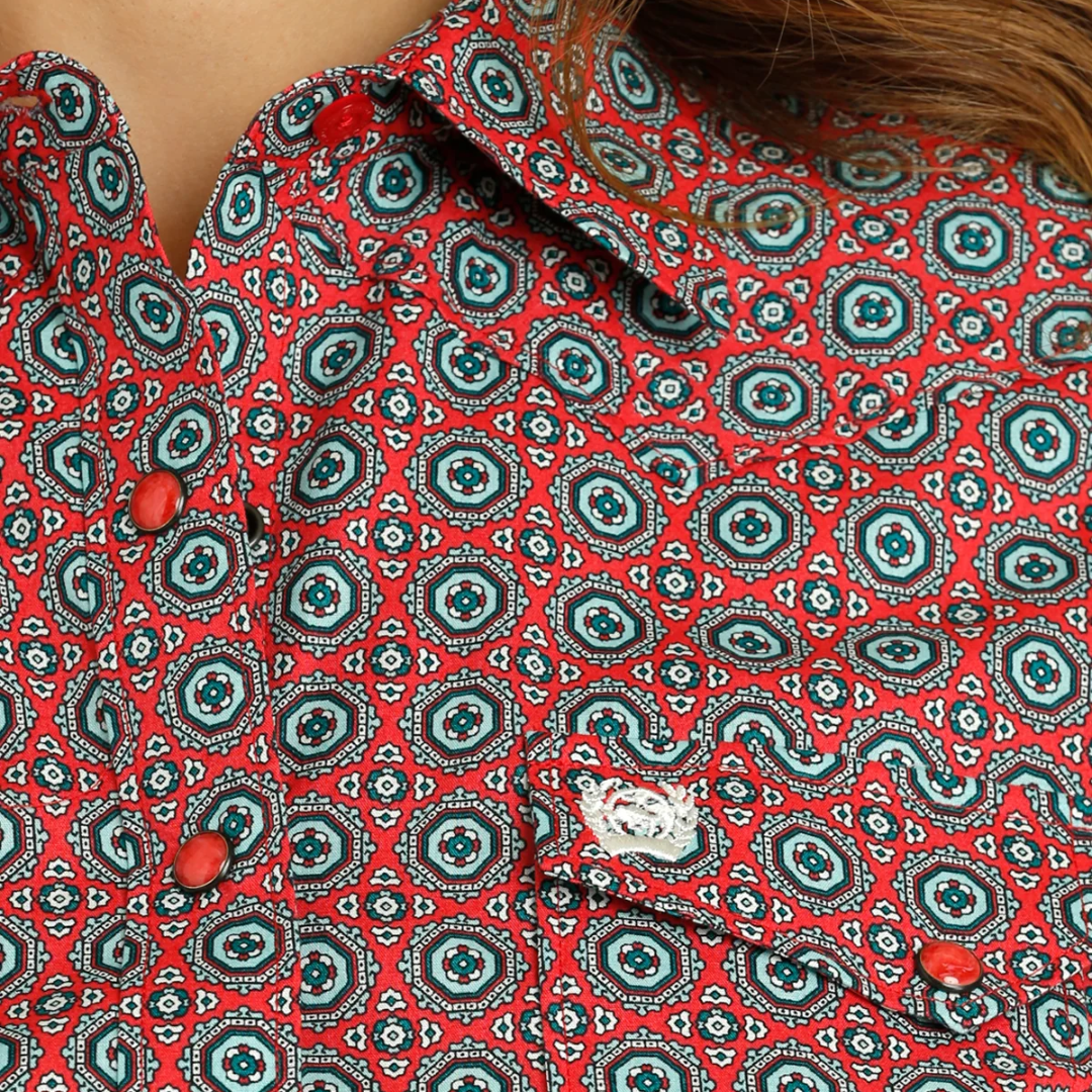 Cinch Women's Aqua Haze Geometric Print Shirt