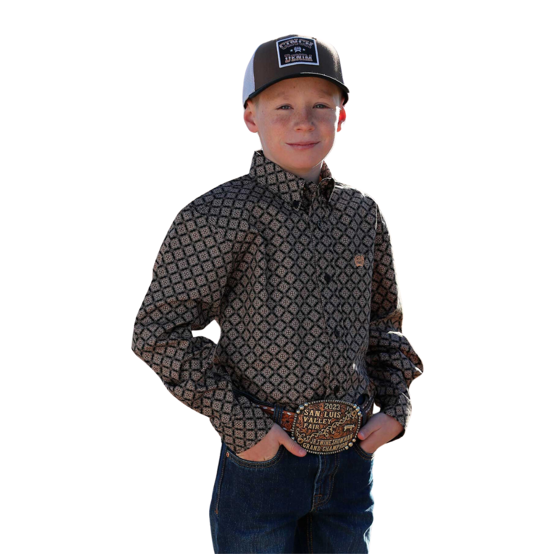 Cinch Kid's Geometric Print Black Shirt