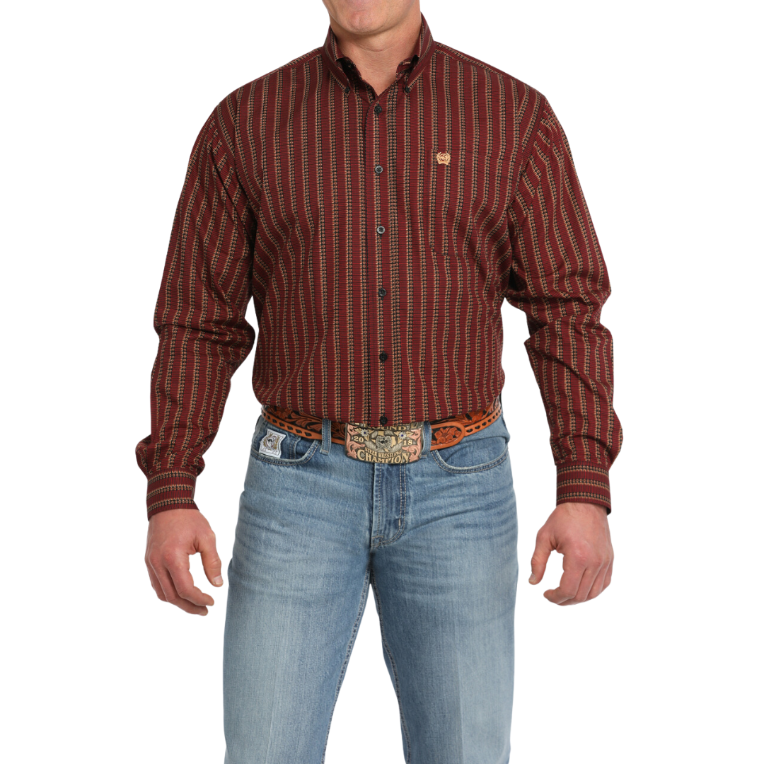 Cinch Men's Stripe Print Red Shirt