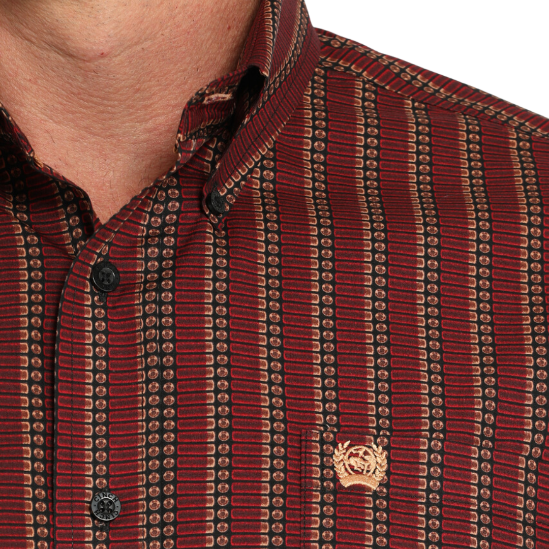 Cinch Men's Stripe Print Red Shirt