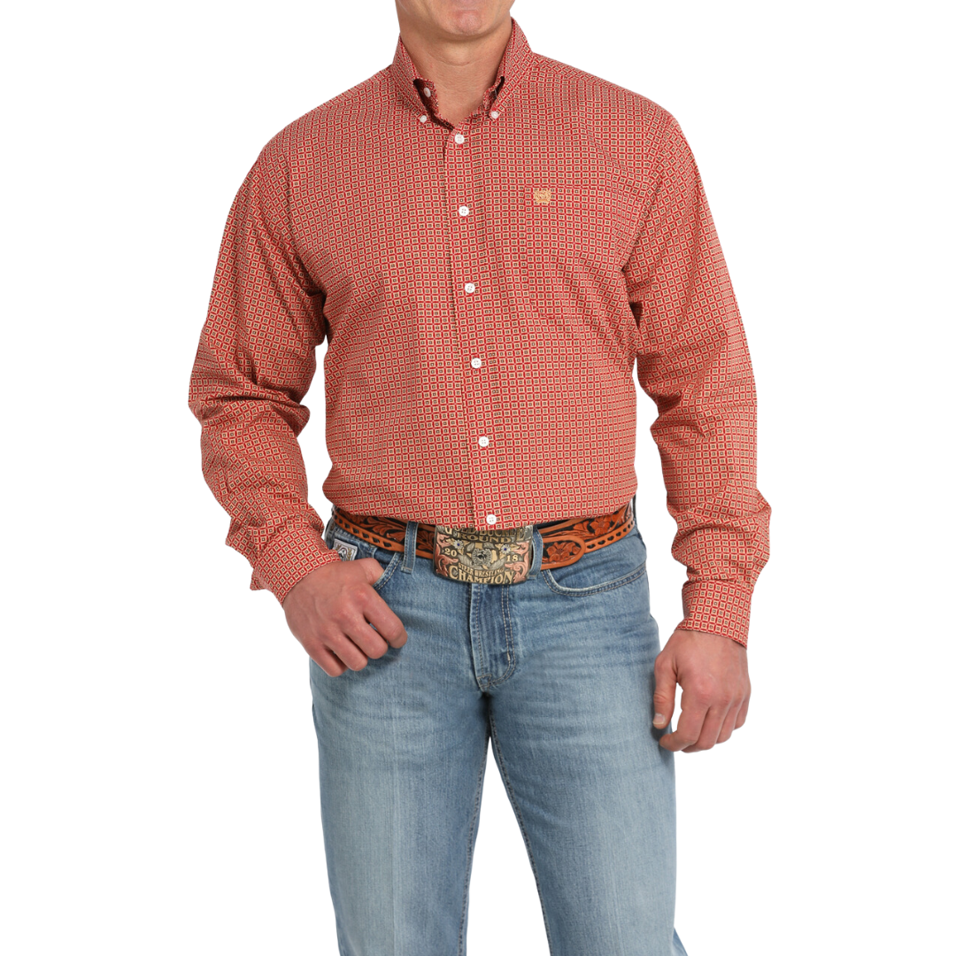 Cinch Men's Geometric Print Red Shirt
