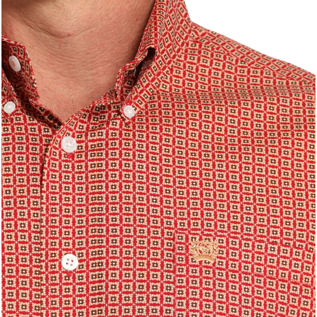 Cinch Men's Geometric Print Red Shirt