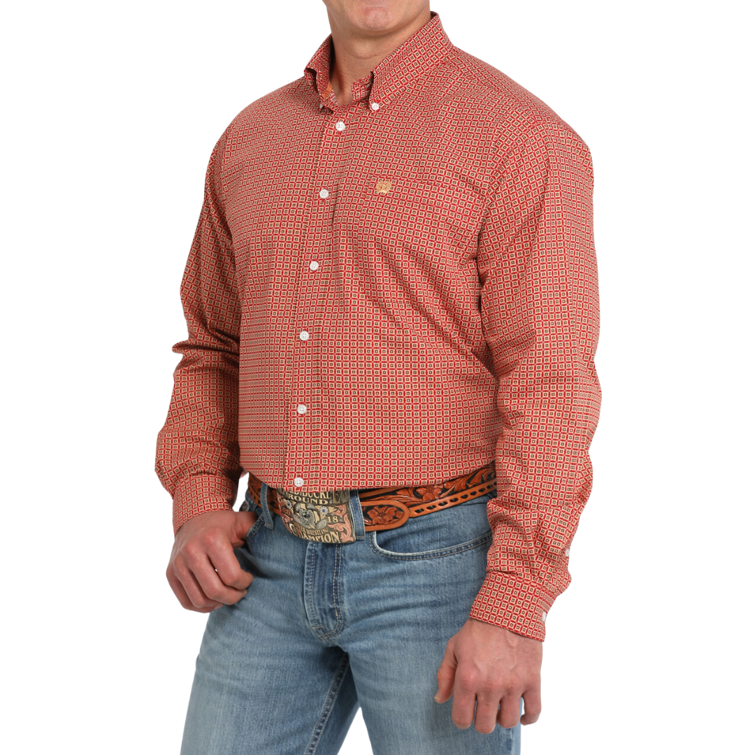 Cinch Men's Geometric Print Red Shirt