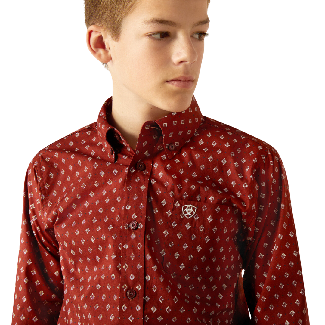 Ariat Youth Boy's Pax Burgundy Shirt