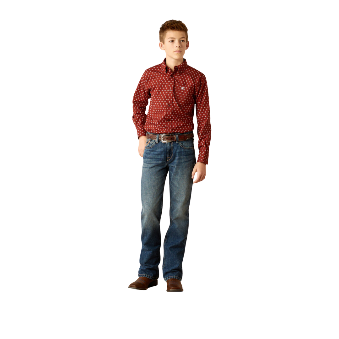 Ariat Youth Boy's Pax Burgundy Shirt