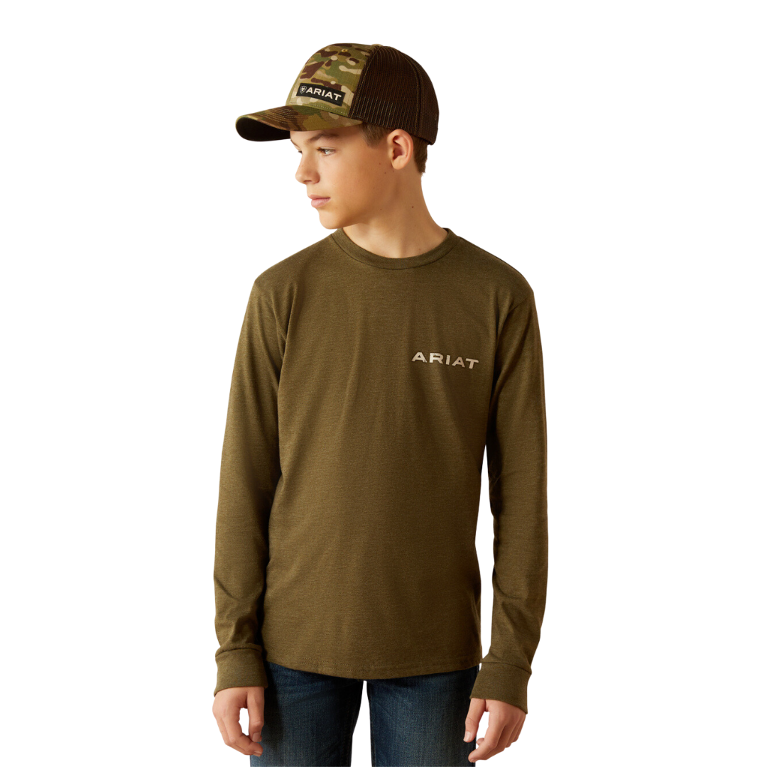 Ariat Youth Boy's Boarded Hex Military Heather Green Tee Shirt