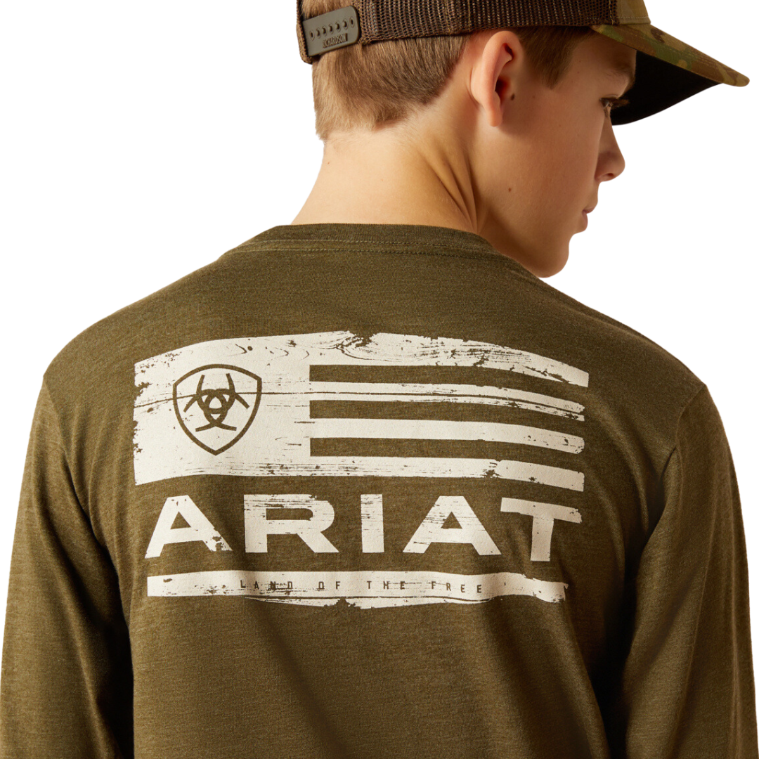 Ariat Youth Boy's Boarded Hex Military Heather Green Tee Shirt