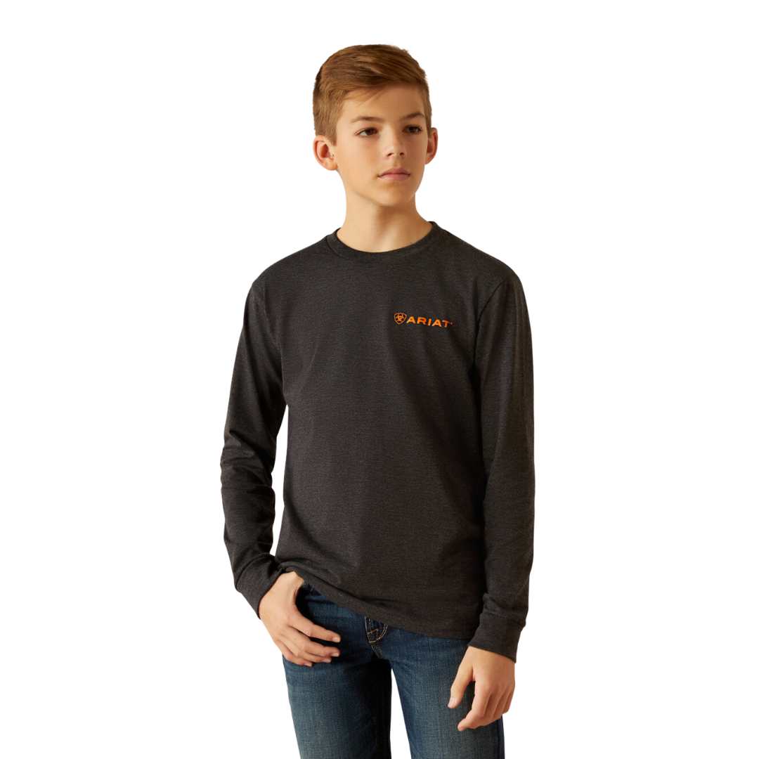 Ariat Youth Boy's Wetlands Nature Charcoal Heather Shirt