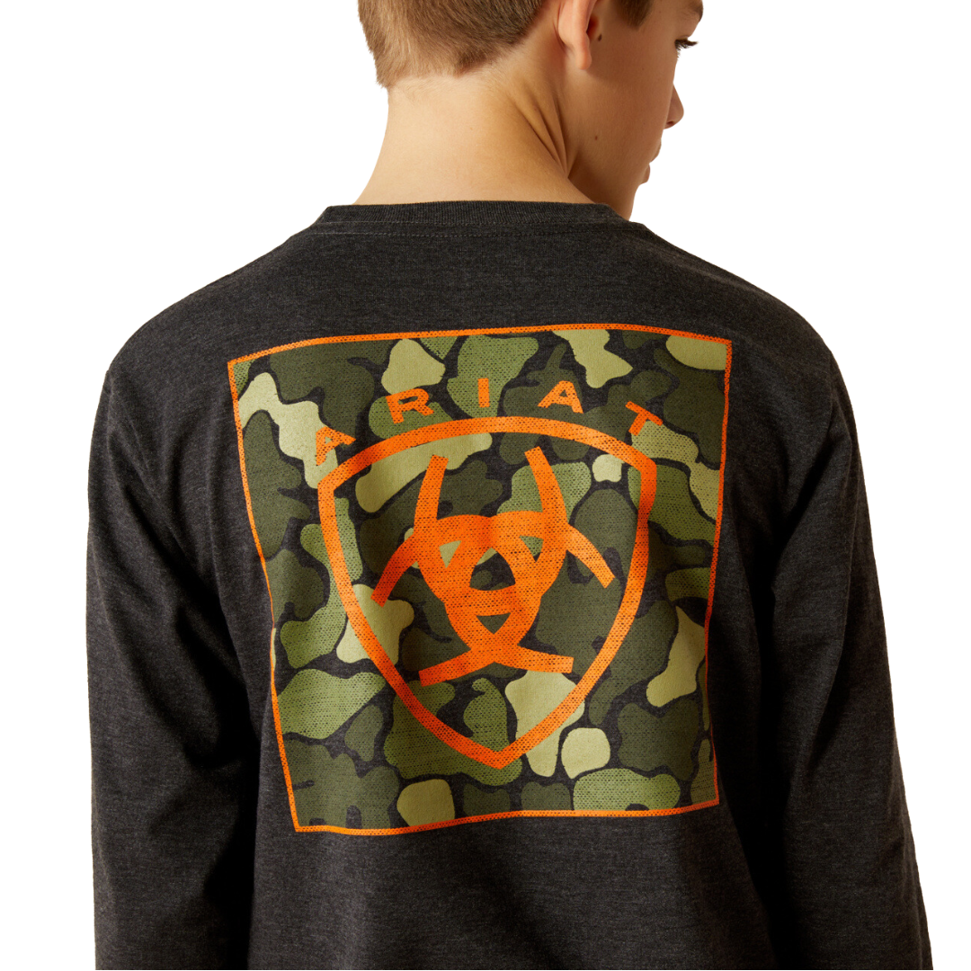 Ariat Youth Boy's Wetlands Nature Charcoal Heather Shirt