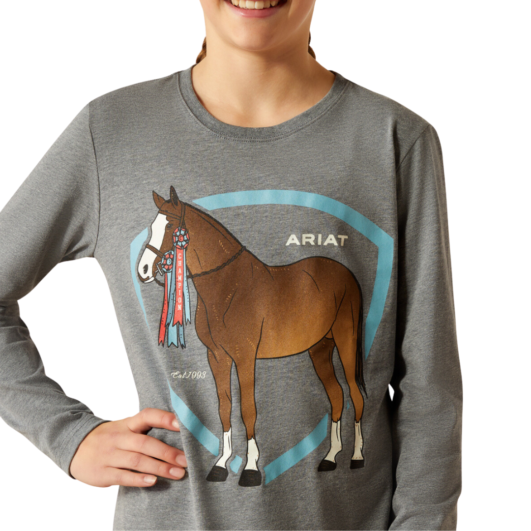 Ariat Youth Girl's Champion Pony Heather Grey Shirt