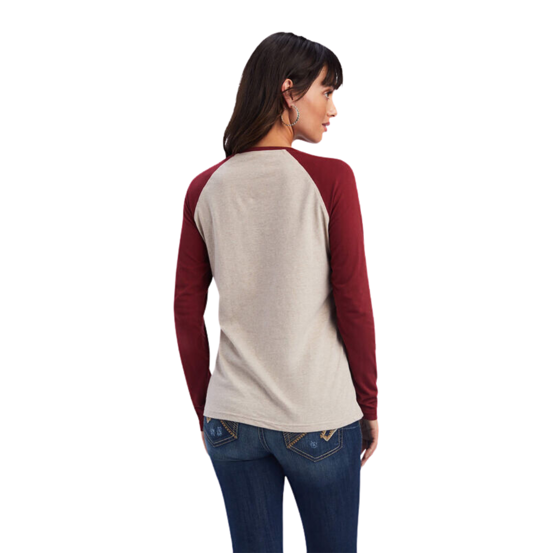 Ariat Women's Real Ropey Rose Oatmeal Heather Red Tee Shirt