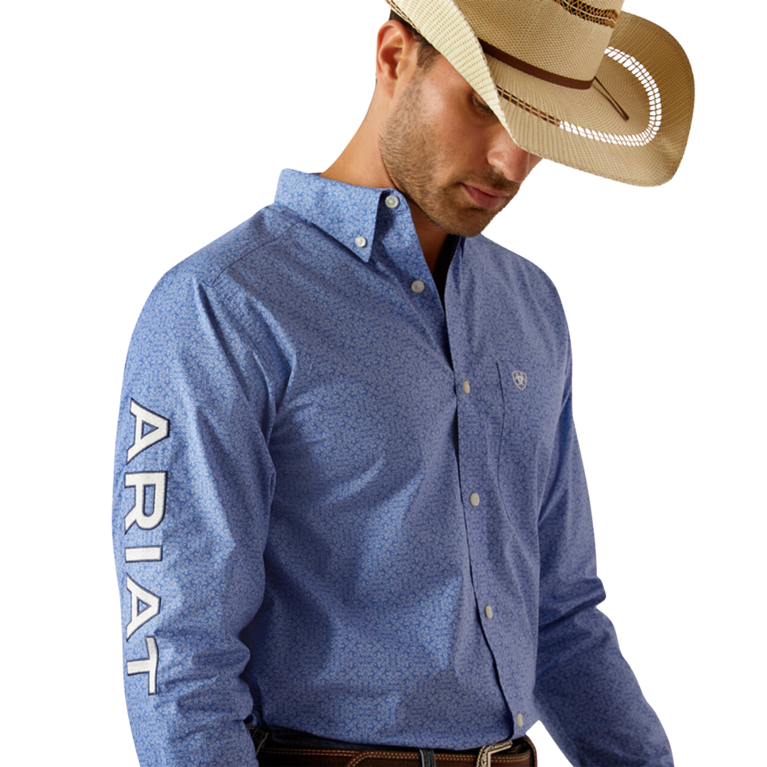 Ariat Men's Team Potter Fiited Print Blue Shirt