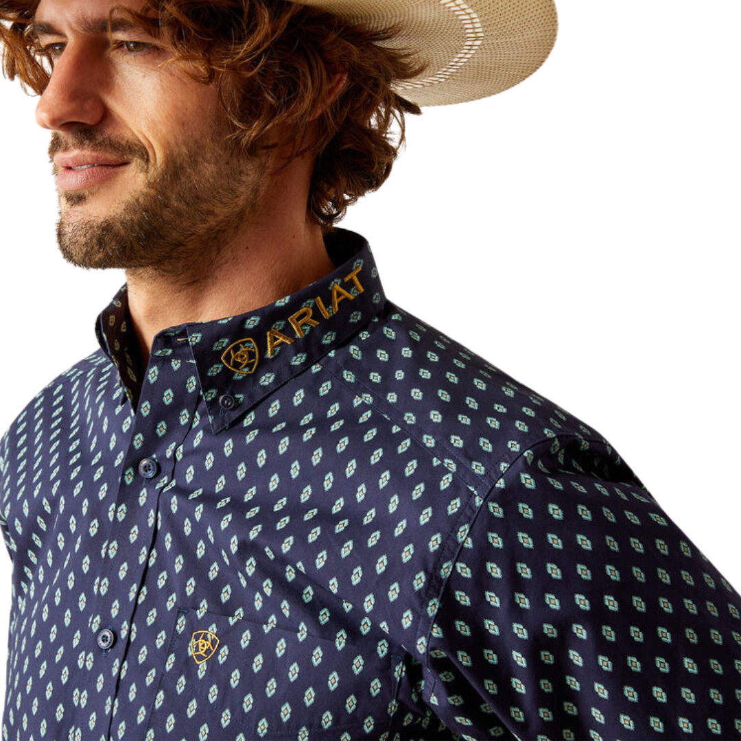 Ariat Men's Team Powell Fitted Navy Gold Shirt