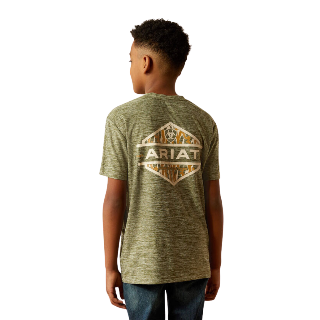 Ariat Youth Boy's Tree Bark Camo Charger Dark Olive Tee Shirt
