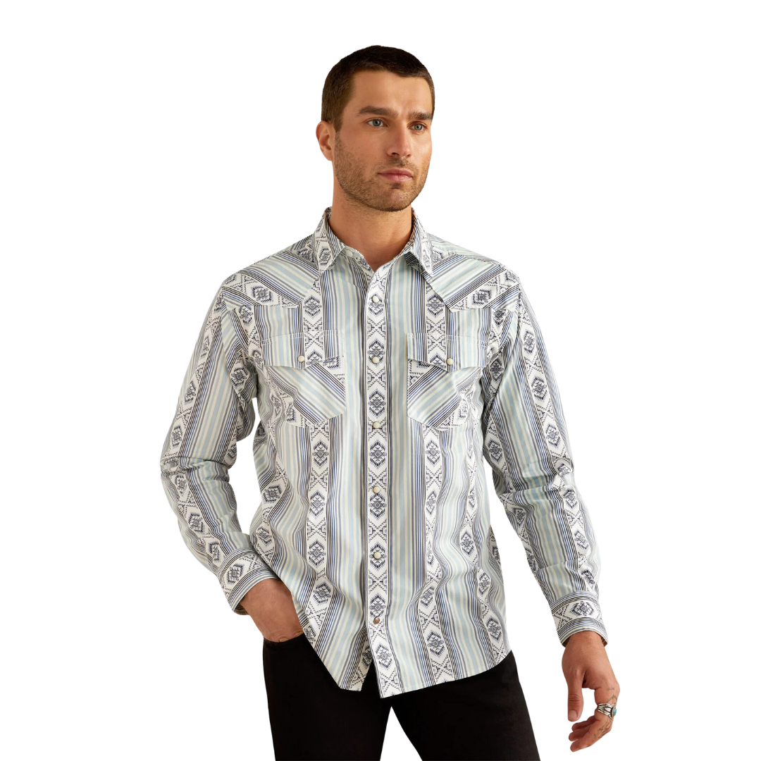 Ariat Men's Heller Retro Snap Blue Shirt